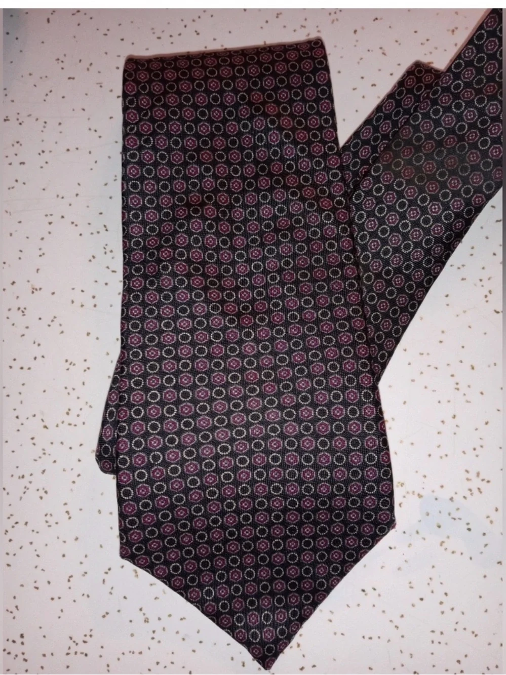 Vintage Christian Dior Silk Tie Burgundy Black Geometric